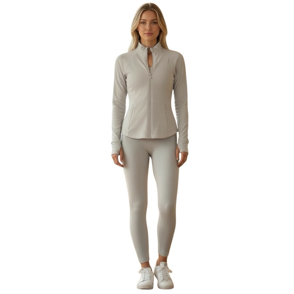 Athleta Salutation Ribbed Jacket II XS Gray Grey Zip-Up Stretch Activewear NWT - Picture 3 of 13